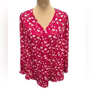 NWOT Lush Women’s Plus Size 1X Red Floral V-Neck Long Sleeve Blouse